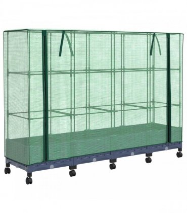 vidaXL Garden Planter with Greenhouse Cover&Wheels 4 pcs Blue Grey PP