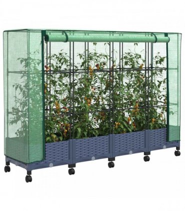 vidaXL Garden Planter with Greenhouse Cover&Wheels 4 pcs Blue Grey PP