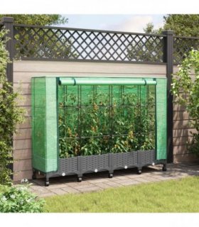 vidaXL Garden Planter with Greenhouse Cover&Wheels 4 pcs Light Grey PP
