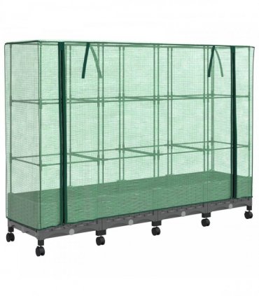 vidaXL Garden Planter with Greenhouse Cover&Wheels 4 pcs Light Grey PP