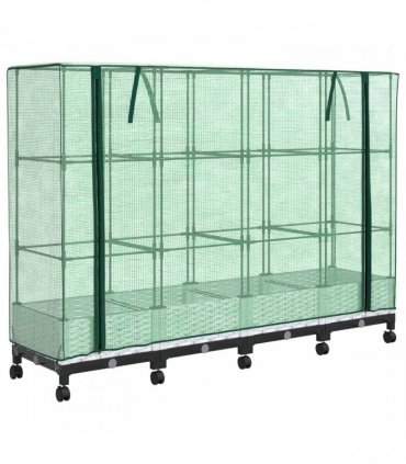 vidaXL Garden Planter with Greenhouse Cover&Wheels 4 pcs White PP