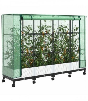 vidaXL Garden Planter with Greenhouse Cover&Wheels 4 pcs White PP