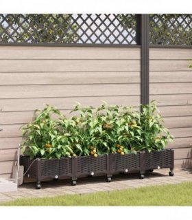 vidaXL Garden Planter with Irrigation&Wheels 4 pcs Brown PP