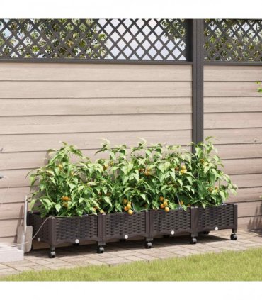 vidaXL Garden Planter with Irrigation&Wheels 4 pcs Brown PP
