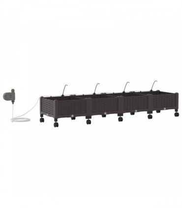 vidaXL Garden Planter with Irrigation&Wheels 4 pcs Brown PP
