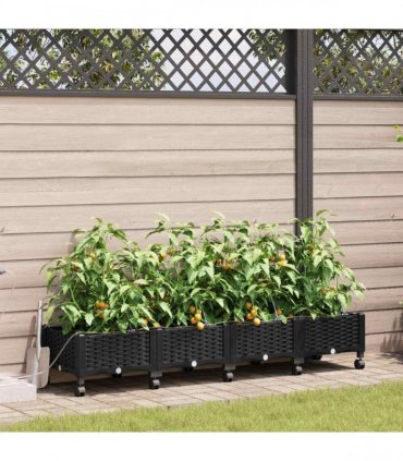 vidaXL Garden Planter with Irrigation&Wheels 4 pcs Black PP