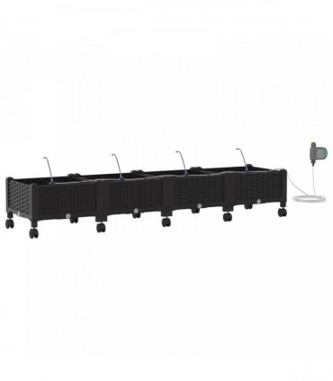 vidaXL Garden Planter with Irrigation&Wheels 4 pcs Black PP