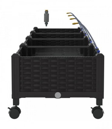 vidaXL Garden Planter with Irrigation&Wheels 4 pcs Black PP