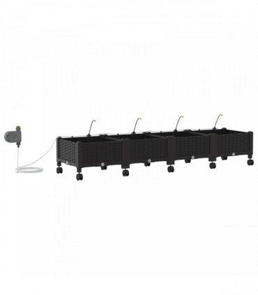 vidaXL Garden Planter with Irrigation&Wheels 4 pcs Black PP