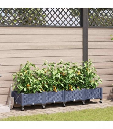 vidaXL Garden Planter with Irrigation&Wheels 4 pcs Grey PP