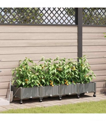 vidaXL Garden Planter with Irrigation&Wheels 4 pcs Light Grey PP