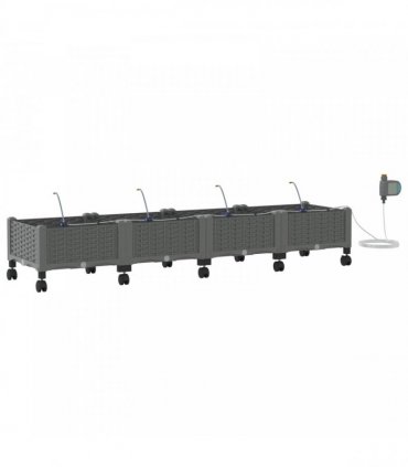 vidaXL Garden Planter with Irrigation&Wheels 4 pcs Light Grey PP