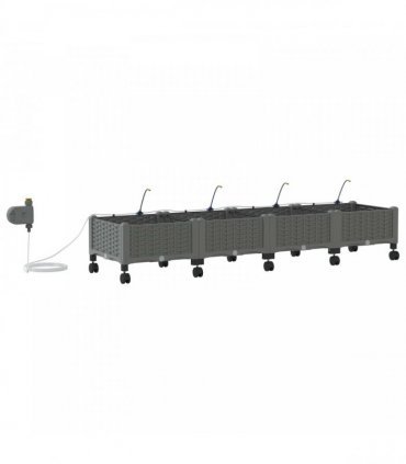vidaXL Garden Planter with Irrigation&Wheels 4 pcs Light Grey PP