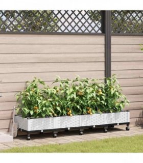vidaXL Garden Planter with Irrigation&Wheels 4 pcs White PP