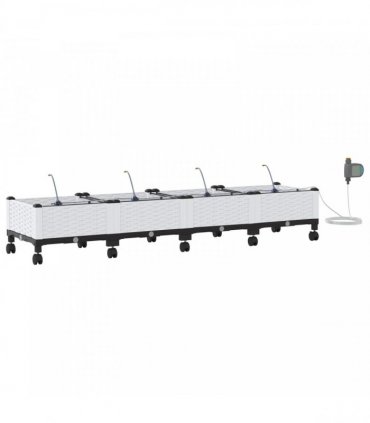 vidaXL Garden Planter with Irrigation&Wheels 4 pcs White PP