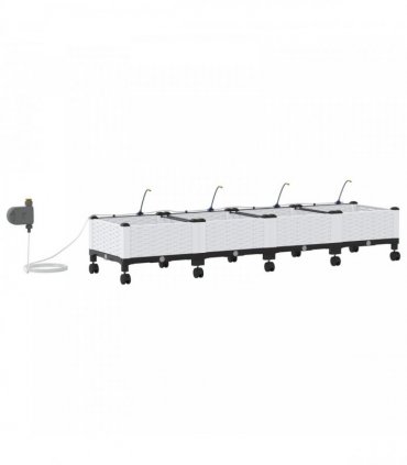 vidaXL Garden Planter with Irrigation&Wheels 4 pcs White PP
