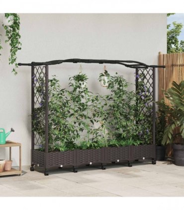 vidaXL Raised Bed with Trellis and Roof Brown 207 x 40 x 129 cm PP