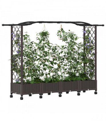 vidaXL Raised Bed with Trellis and Roof Brown 207 x 40 x 129 cm PP
