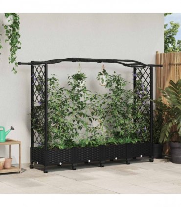 vidaXL Raised Bed with Trellis and Roof Black 207 x 40 x 129 cm PP