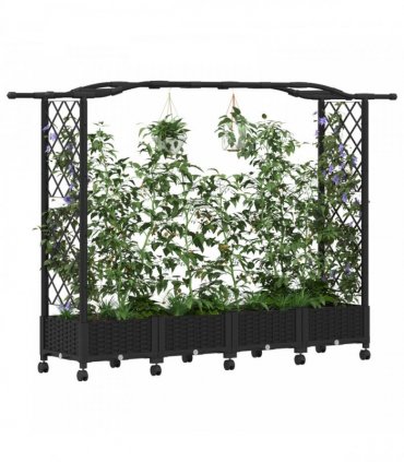 vidaXL Raised Bed with Trellis and Roof Black 207 x 40 x 129 cm PP