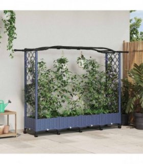 vidaXL Raised Bed with Trellis and Roof Grey 207 x 40 x 129 cm PP