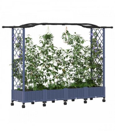 vidaXL Raised Bed with Trellis and Roof Grey 207 x 40 x 129 cm PP