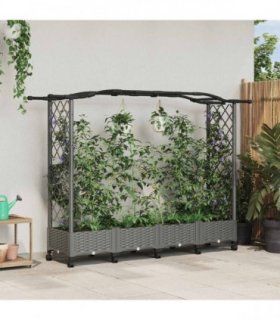 vidaXL Raised Bed with Trellis and Roof Light Grey 207 x 40 x 129 cm
