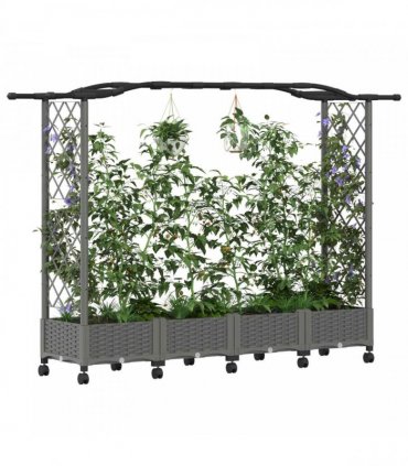 vidaXL Raised Bed with Trellis and Roof Light Grey 207 x 40 x 129 cm