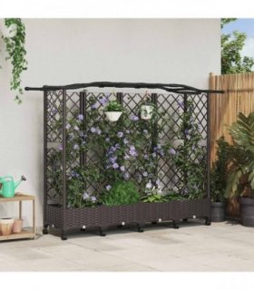 vidaXL Raised Bed with Trellis and Roof Brown 203.5 x 40 x 129 cm PP