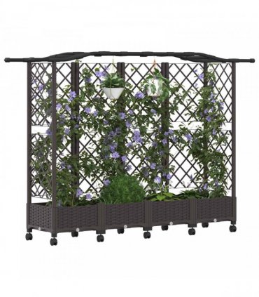 vidaXL Raised Bed with Trellis and Roof Brown 203.5 x 40 x 129 cm PP