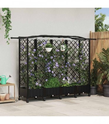 vidaXL Raised Bed with Trellis and Roof Black 203.5 x 40 x 129 cm PP