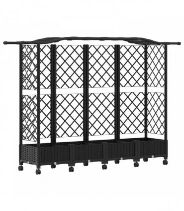 vidaXL Raised Bed with Trellis and Roof Black 203.5 x 40 x 129 cm PP