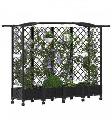 vidaXL Raised Bed with Trellis and Roof Black 203.5 x 40 x 129 cm PP