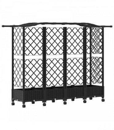 vidaXL Raised Bed with Trellis and Roof Black 203.5 x 40 x 129 cm PP