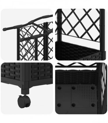 vidaXL Raised Bed with Trellis and Roof Black 203.5 x 40 x 129 cm PP