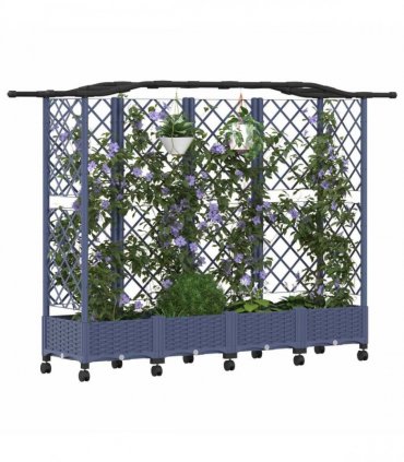 vidaXL Raised Bed with Trellis and Roof Grey 203.5 x 40 x 129 cm PP