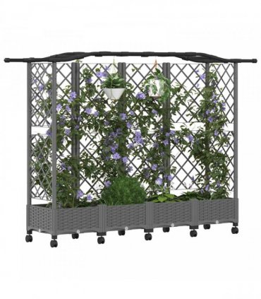 vidaXL Raised Bed with Trellis and Roof Light Grey 203.5 x 40 x 129 cm
