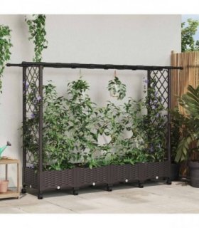 vidaXL Raised Bed with Trellis and Roof Brown 203 x 40 x 127 cm PP