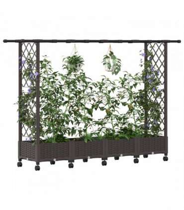 vidaXL Raised Bed with Trellis and Roof Brown 203 x 40 x 127 cm PP