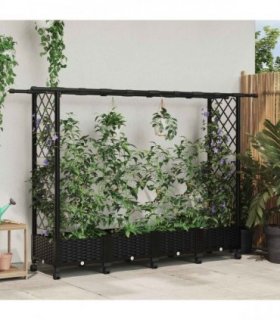 vidaXL Raised Bed with Trellis and Roof Black 203 x 40 x 127 cm PP