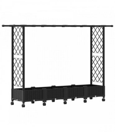 vidaXL Raised Bed with Trellis and Roof Black 203 x 40 x 127 cm PP