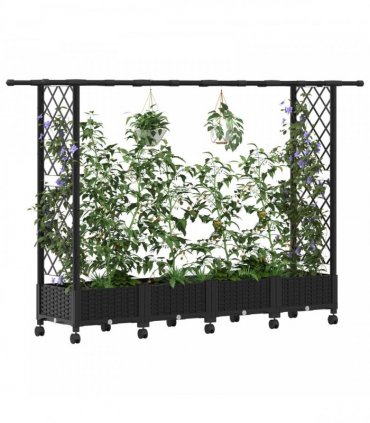 vidaXL Raised Bed with Trellis and Roof Black 203 x 40 x 127 cm PP
