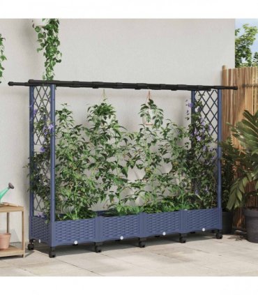 vidaXL Raised Bed with Trellis and Roof Grey 203 x 40 x 127 cm PP