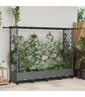 vidaXL Raised Bed with Trellis and Roof Light Grey 203 x 40 x 127 cm