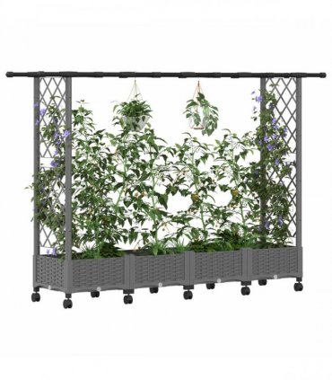 vidaXL Raised Bed with Trellis and Roof Light Grey 203 x 40 x 127 cm
