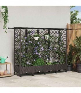 vidaXL Raised Bed with Trellis and Roof Brown 202.5 x 40 x 127 cm PP