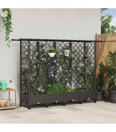vidaXL Raised Bed with Trellis and Roof Brown 202.5 x 40 x 127 cm PP