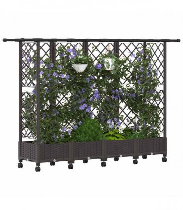 vidaXL Raised Bed with Trellis and Roof Brown 202.5 x 40 x 127 cm PP
