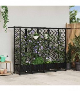 vidaXL Raised Bed with Trellis and Roof Black 202.5 x 40 x 127 cm PP