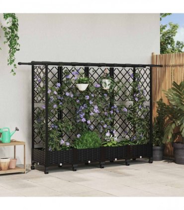 vidaXL Raised Bed with Trellis and Roof Black 202.5 x 40 x 127 cm PP